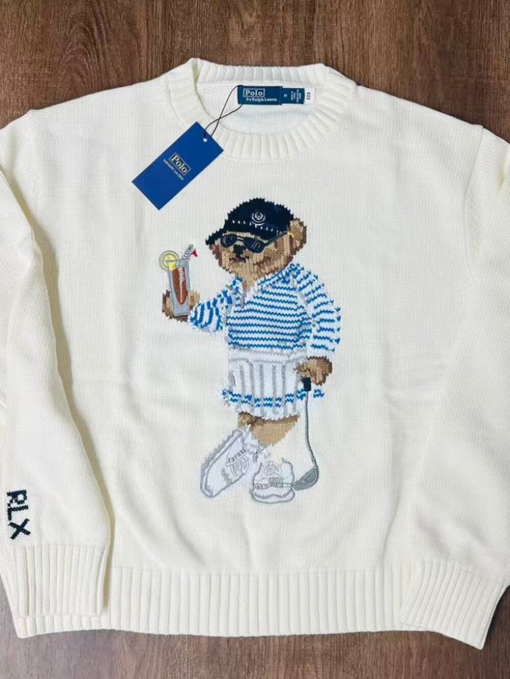 Polo Ralph Lauren Cream Golf Polo Bear Crewneck Knit Sweater
